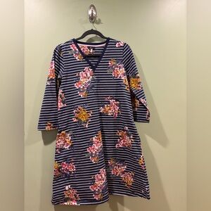 Joules Navy and Pink Floral Stripe Dress